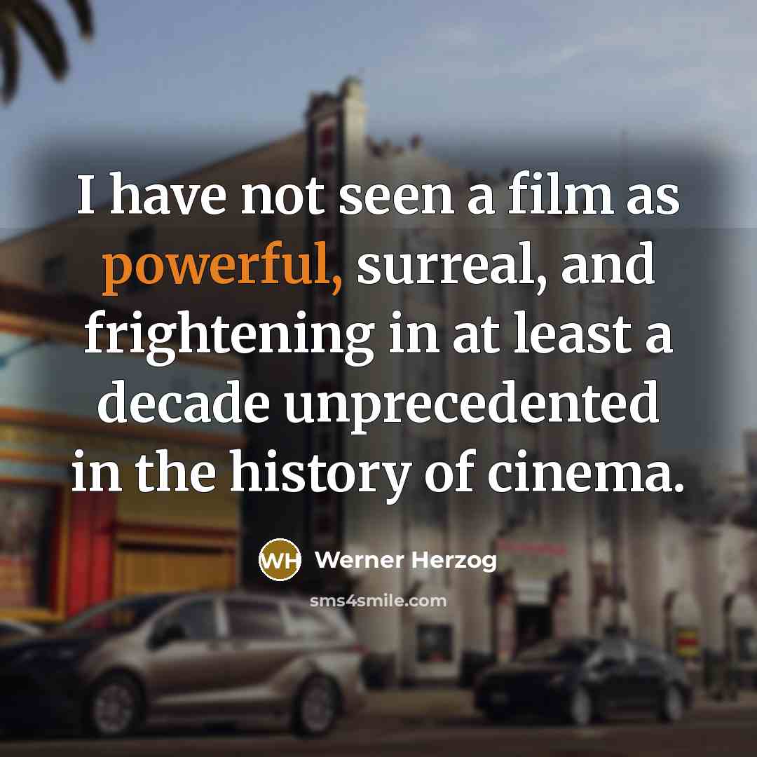 “I have not seen a film as powerful, surreal, and frightening in at least a decade unprecedented in the history of cinema.” quote by Werner Herzog