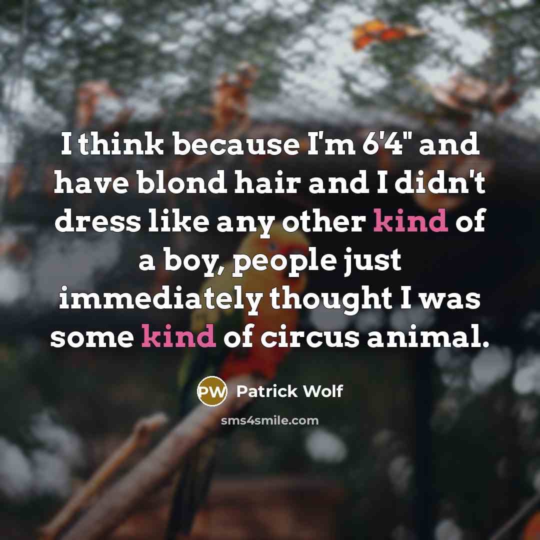 “I think because I'm 6'4" and have blond hair and I didn't dress like any other kind of a boy, people just immediately thought I was some kind of circus animal.” quote by Patrick Wolf