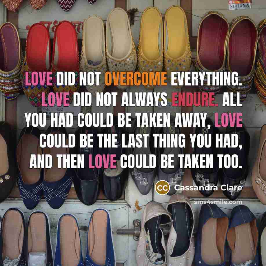“Love did not overcome everything. Love did not always endure. All you had could be taken away, love could be the last thing you had, and then love could be taken too.” quote by Cassandra Clare