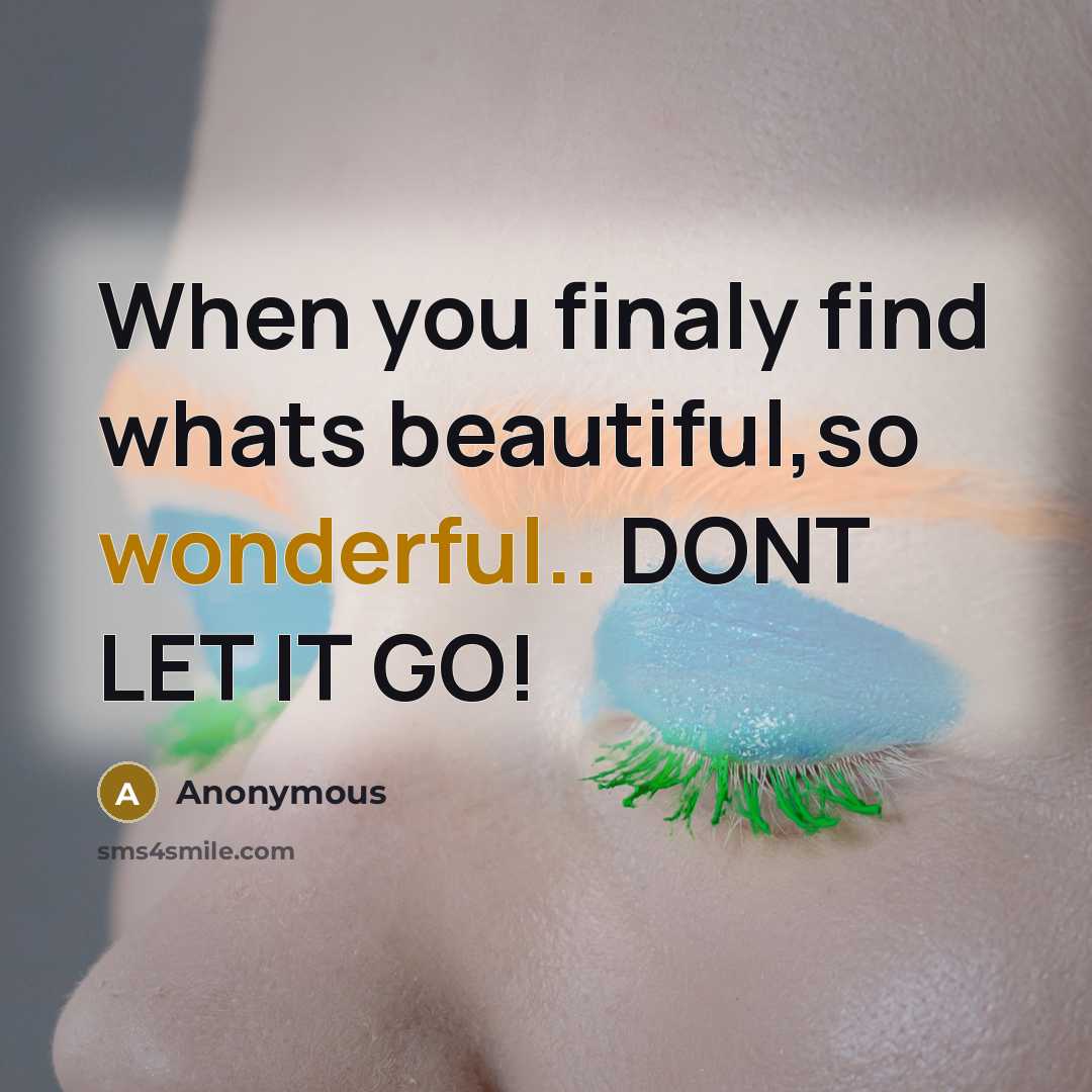 “When you finaly find whats beautiful,so wonderful.. DONT LET IT GO!” quote by Anonymous