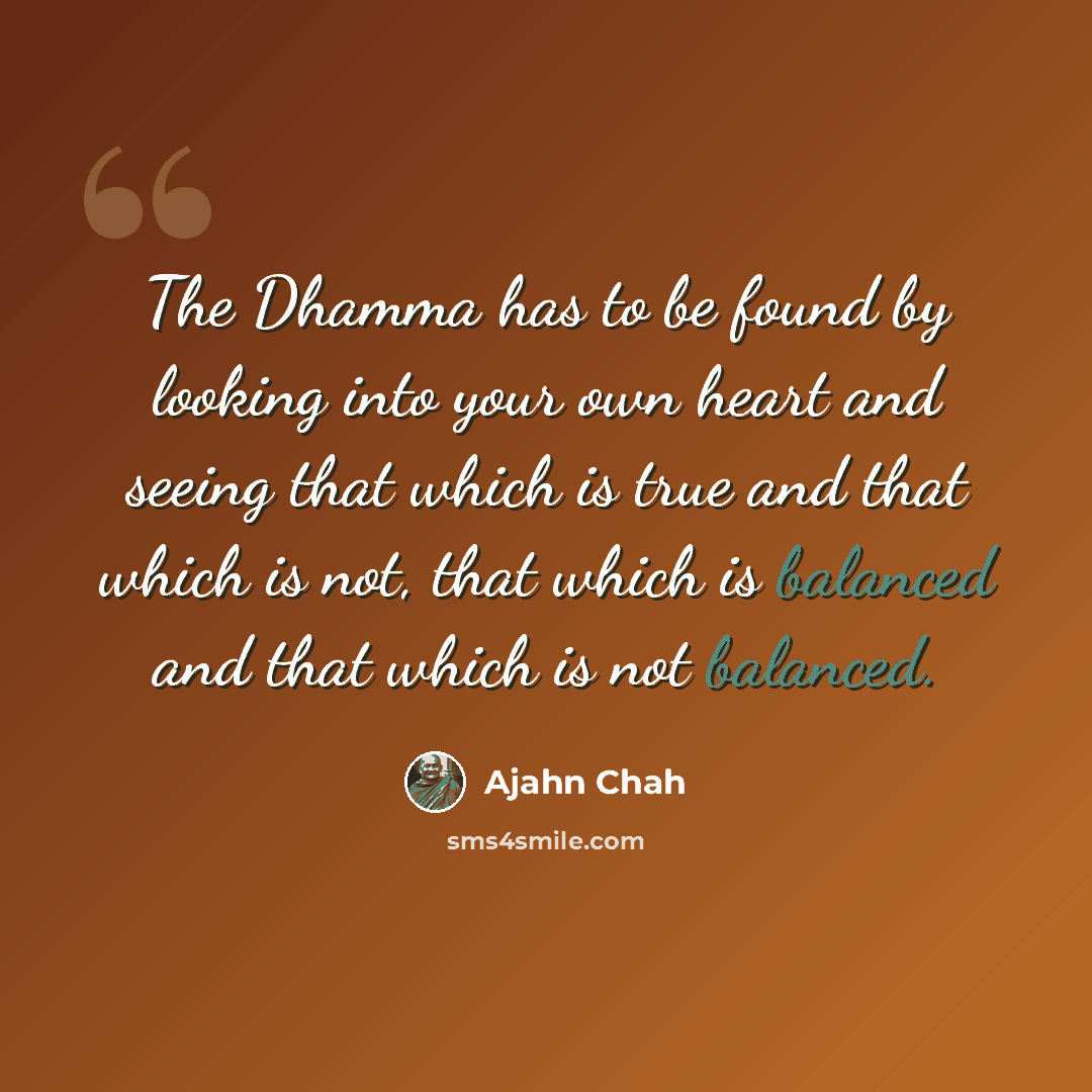 “The Dhamma has to be found by looking into your own heart and seeing that which is true and that which is not, that which is balanced and that which is not balanced.” quote by Ajahn Chah