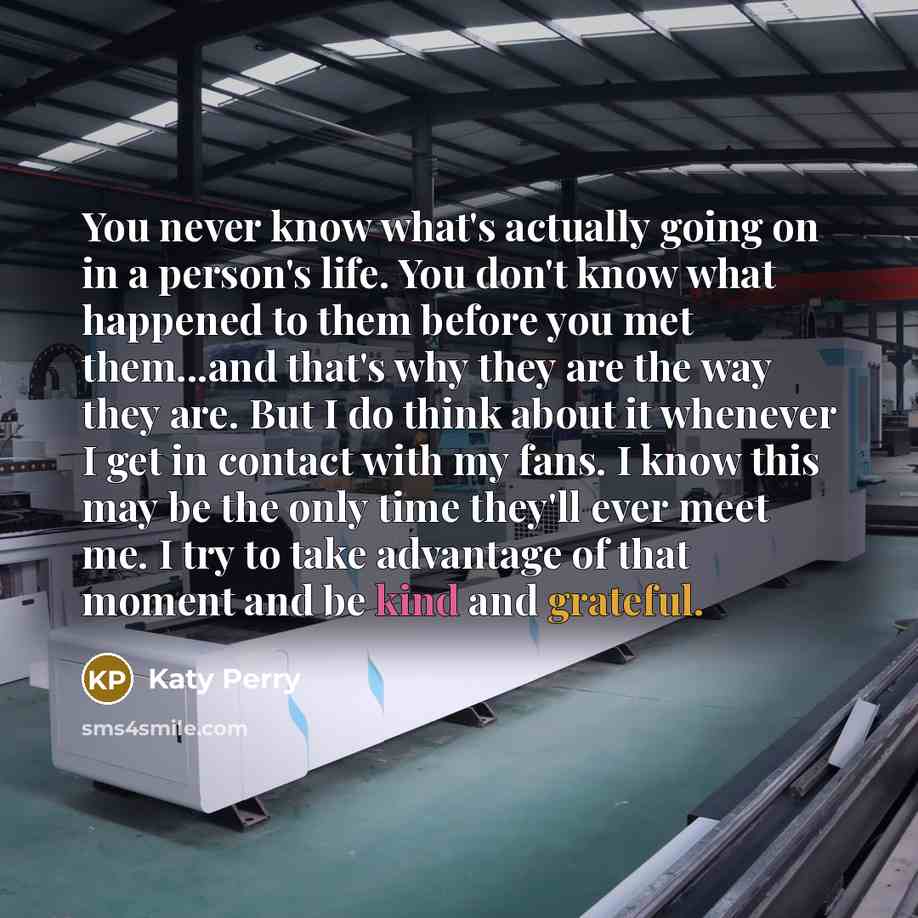 “You never know what's actually going on in a person's life. You don't know what happened to them before you met them...and that's why they are the way they are. But I do think about it whenever I get in contact with my fans. I know this may be the only time they'll ever meet me. I try to take…” quote by Katy Perry