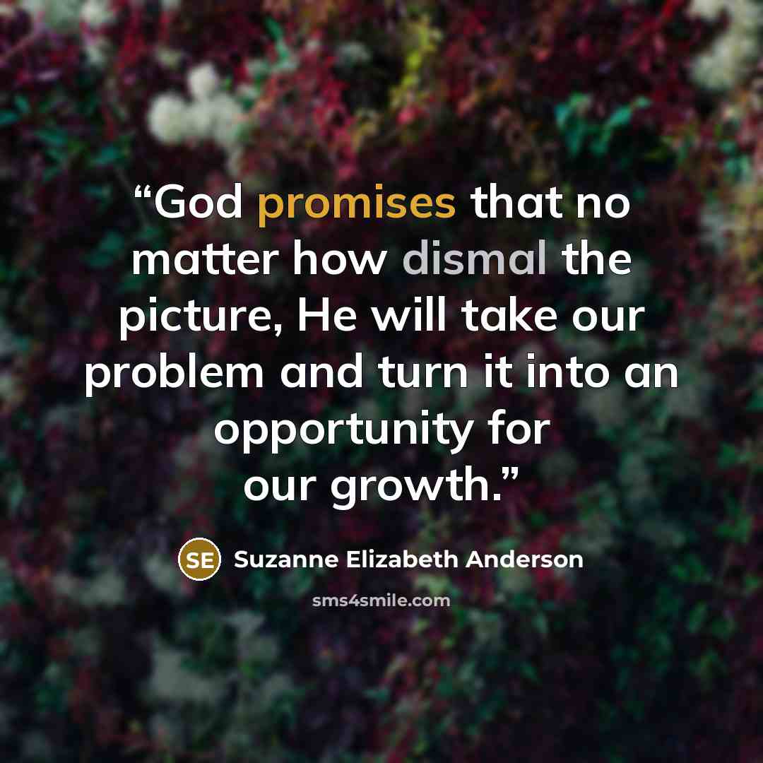 “God promises that no matter how dismal the picture, He will take our problem and turn it into an opportunity for our growth.” quote by Suzanne Elizabeth Anderson