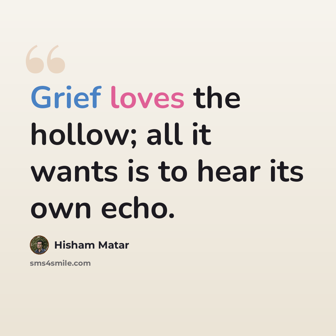“Grief loves the hollow; all it wants is to hear its own echo.” quote by Hisham Matar