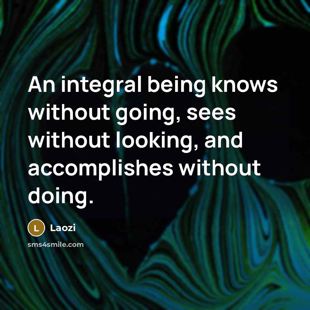 “An integral being knows without going, sees without looking, and accomplishes without doing.” quote by Laozi