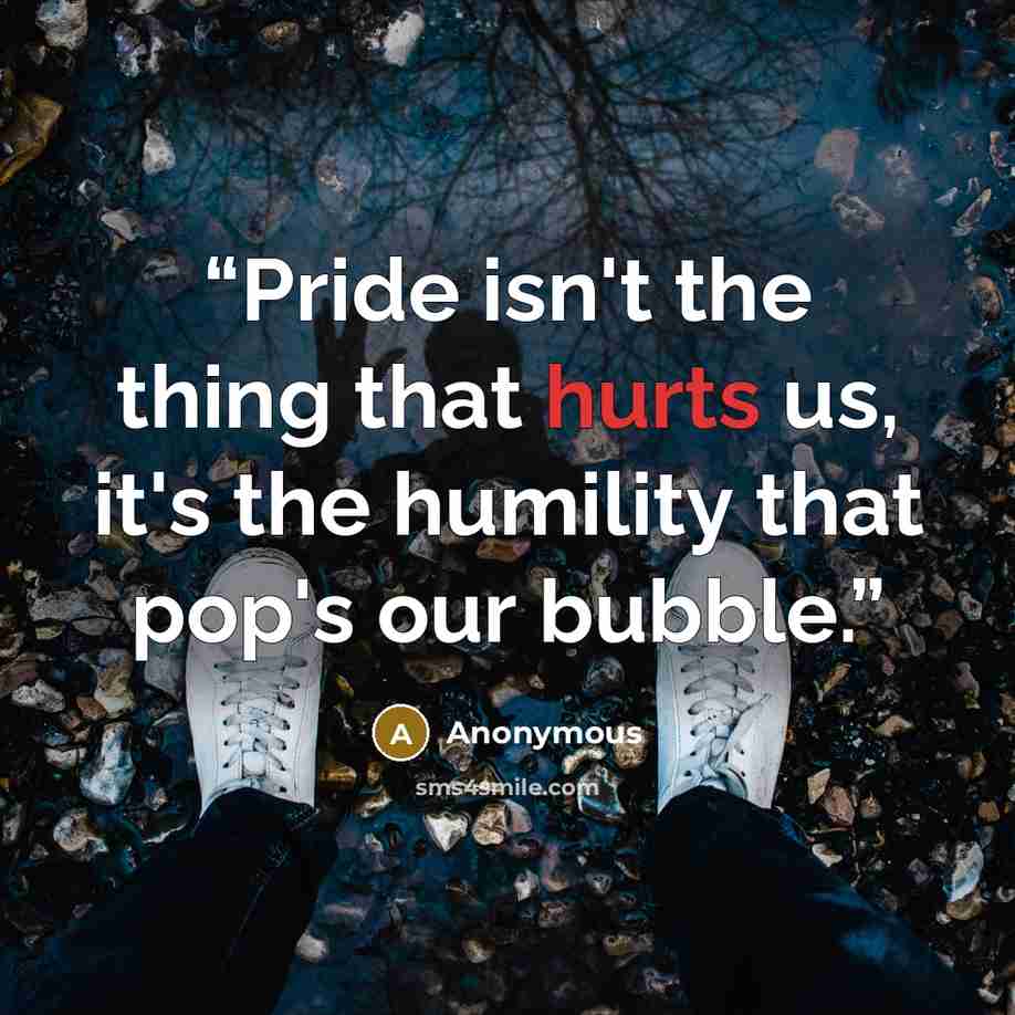 “Pride isn't the thing that hurts us, it's the humility that pop's our bubble.” quote by Anonymous