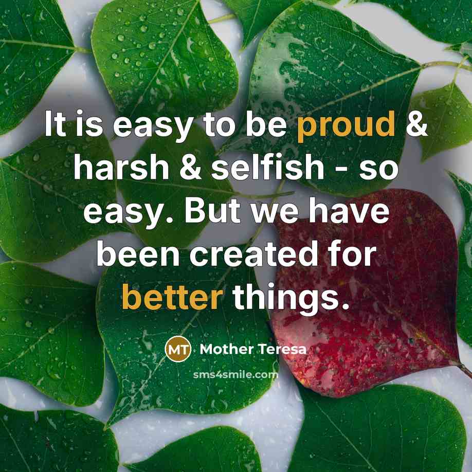 “It is easy to be proud & harsh & selfish - so easy. But we have been created for better things.” quote by Mother Teresa