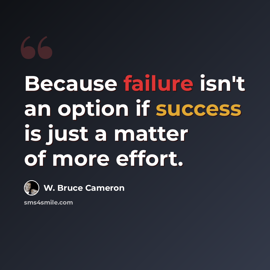 “Because failure isn't an option if success is just a matter of more effort.” quote by W. Bruce Cameron