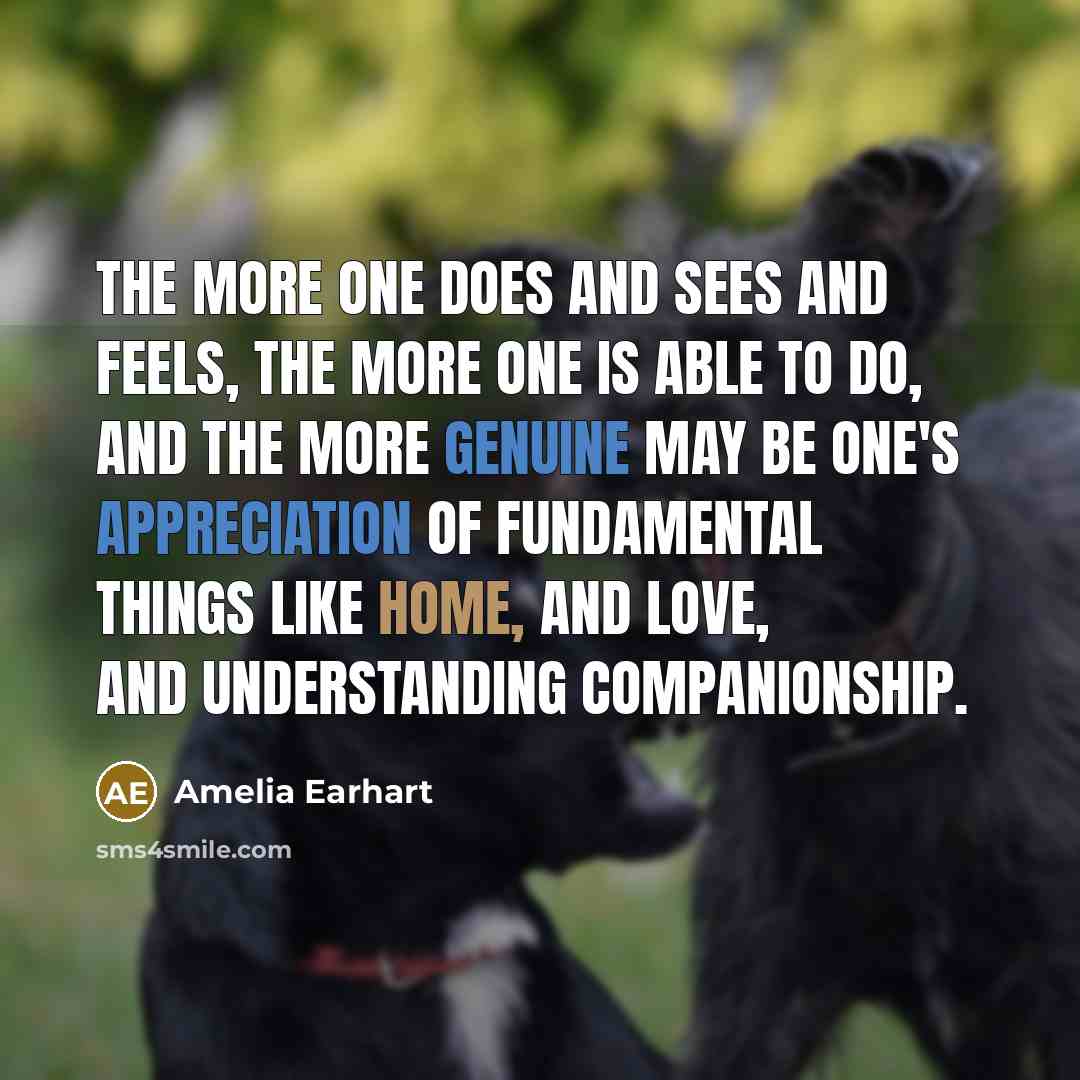 “The more one does and sees and feels, the more one is able to do, and the more genuine may be one's appreciation of fundamental things like home, and love, and understanding companionship.” quote by Amelia Earhart