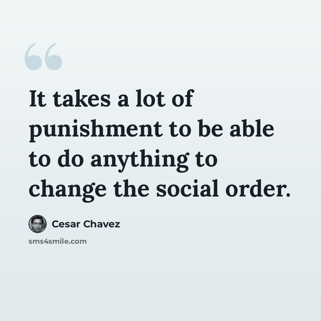 “It takes a lot of punishment to be able to do anything to change the social order.” quote by Cesar Chavez