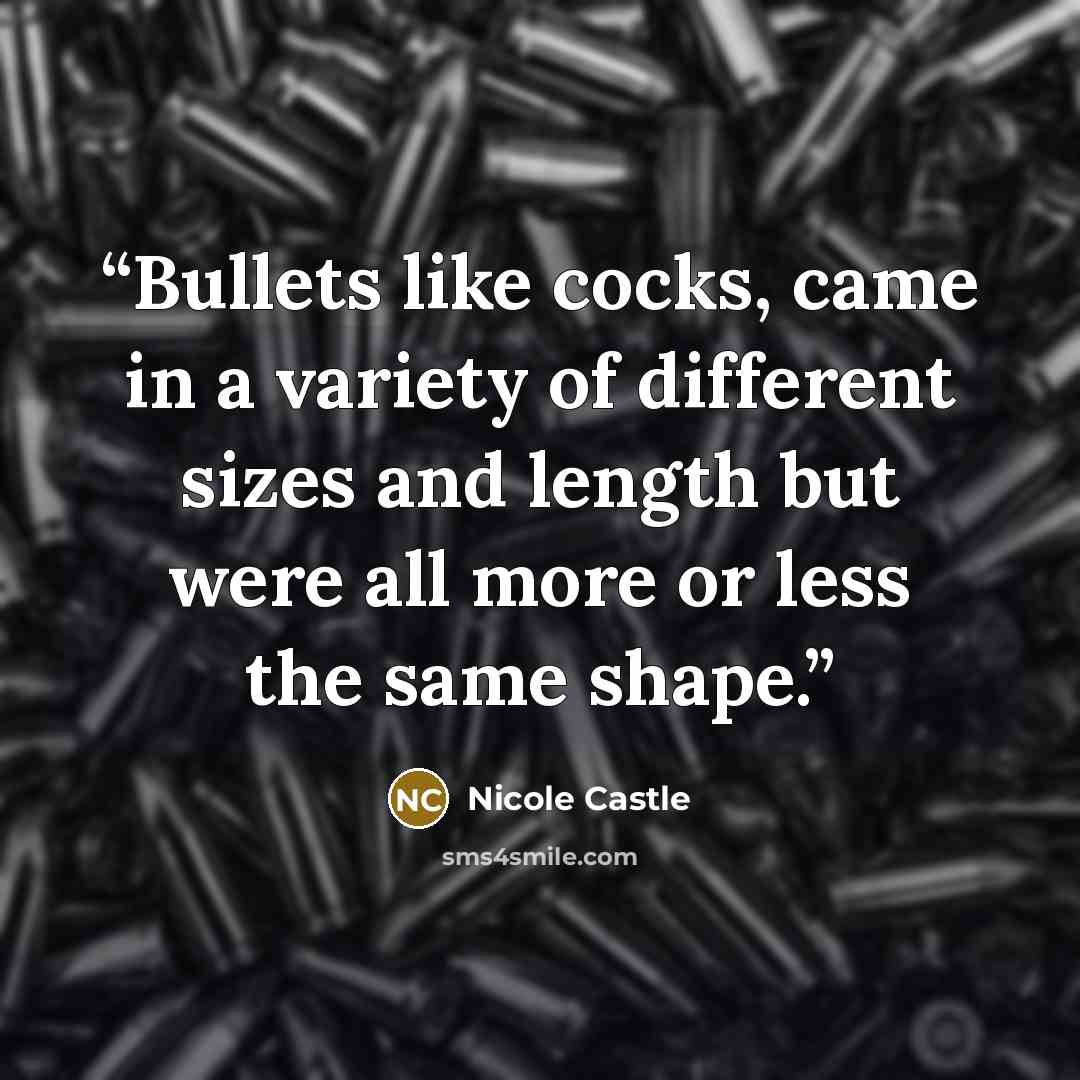 “Bullets like cocks, came in a variety of different sizes and length but were all more or less the same shape.” quote by Nicole Castle