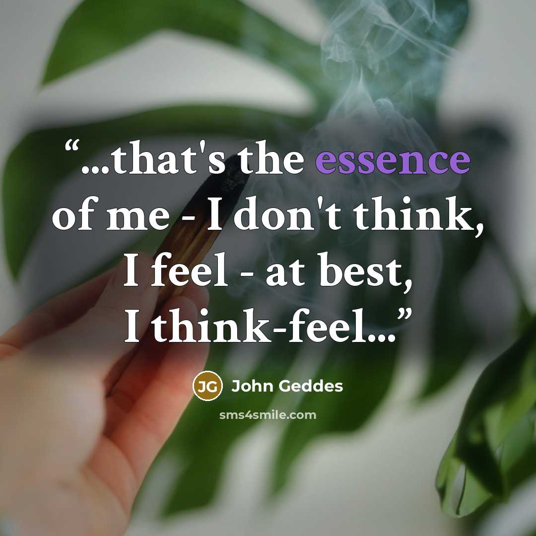 “...that's the essence of me - I don't think, I feel - at best, I think-feel...” quote by John Geddes