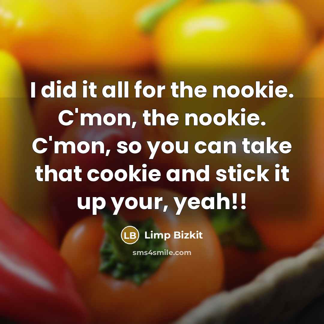 “I did it all for the nookie. C'mon, the nookie. C'mon, so you can take that cookie and stick it up your, yeah!!” quote by Limp Bizkit