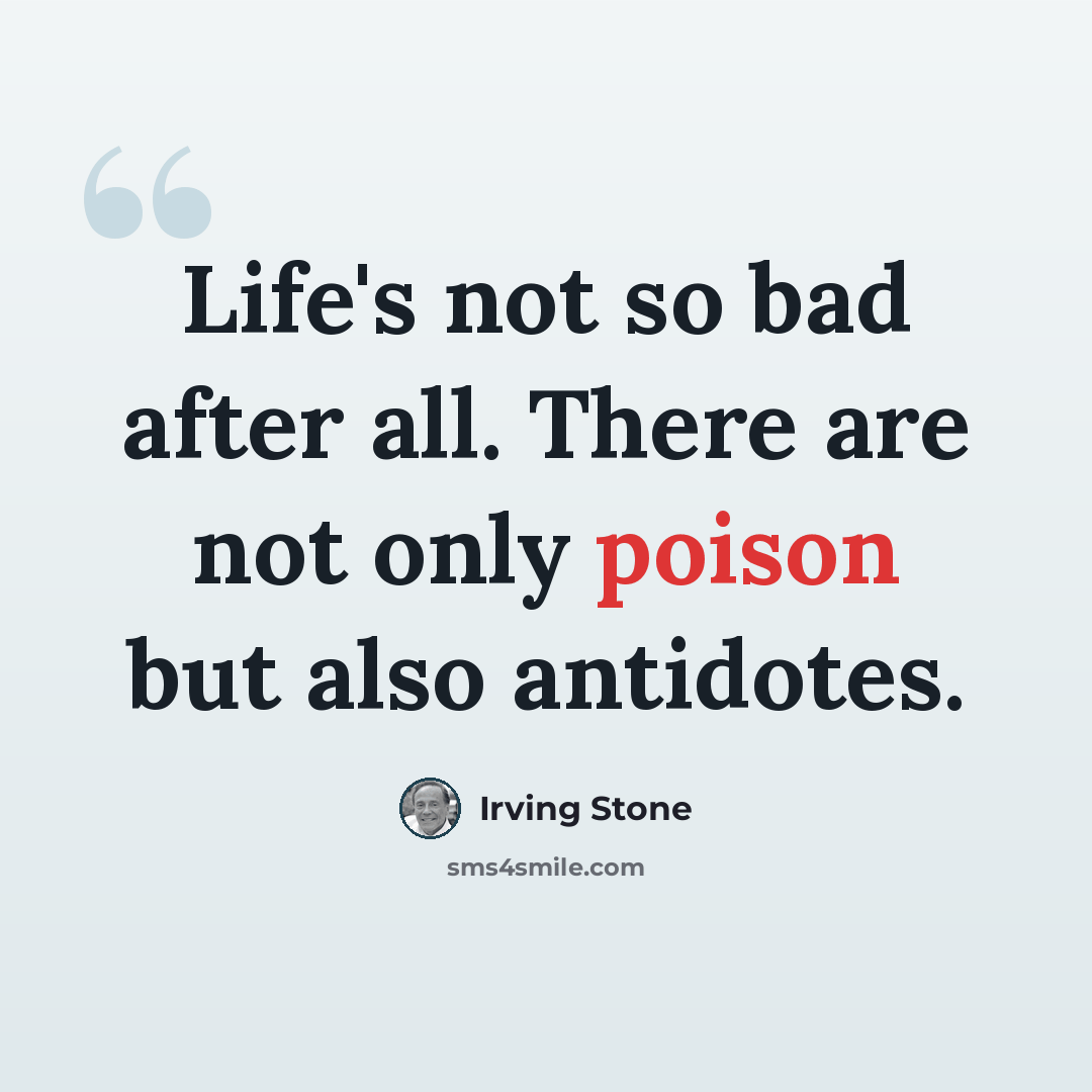 “Life's not so bad after all. There are not only poison but also antidotes.” quote by Irving Stone