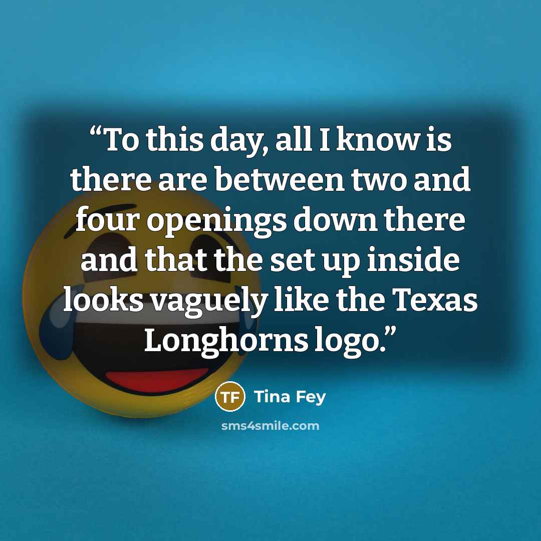 “To this day, all I know is there are between two and four openings down there and that the set up inside looks vaguely like the Texas Longhorns logo.” quote by Tina Fey