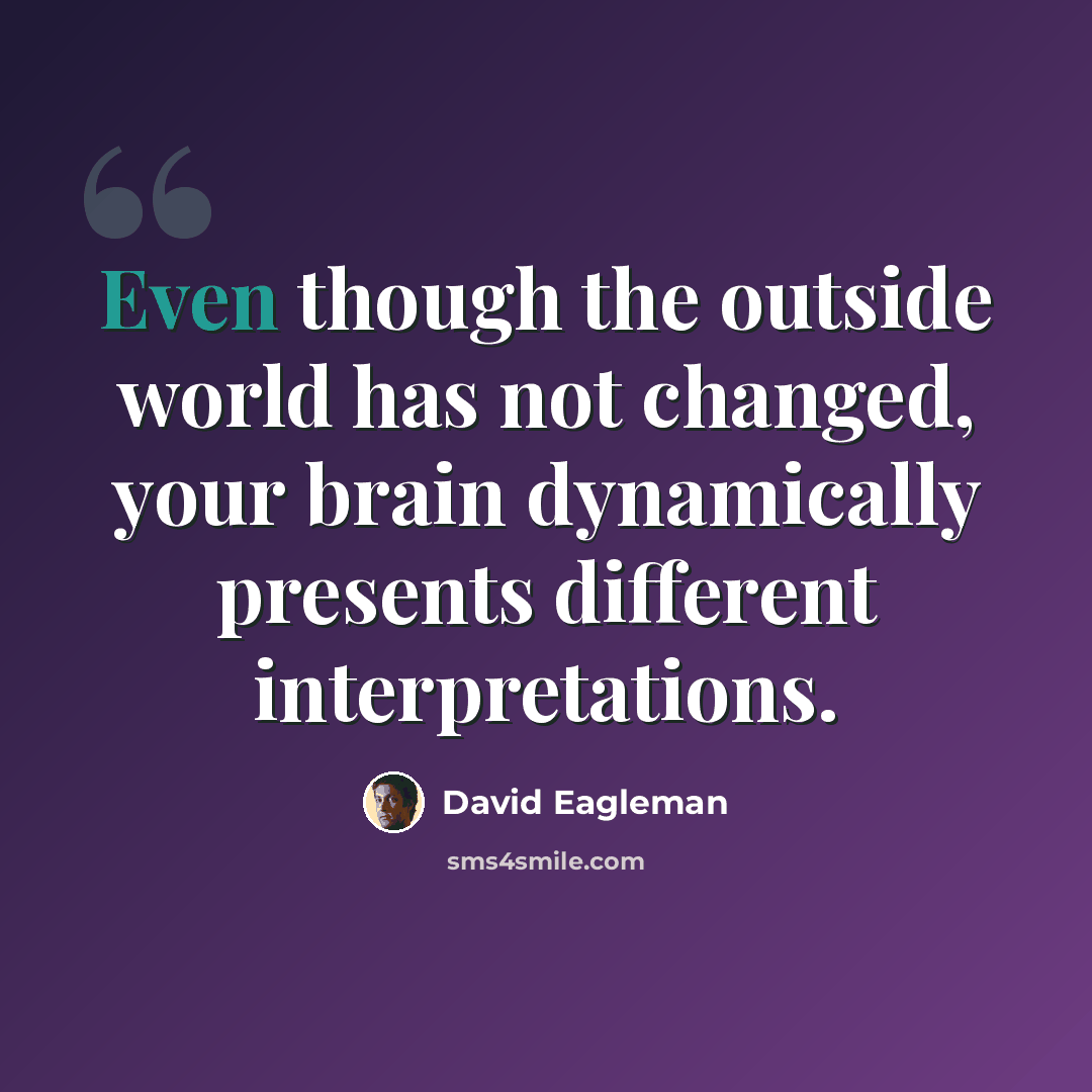 “Even though the outside world has not changed, your brain dynamically presents different interpretations.” quote by David Eagleman