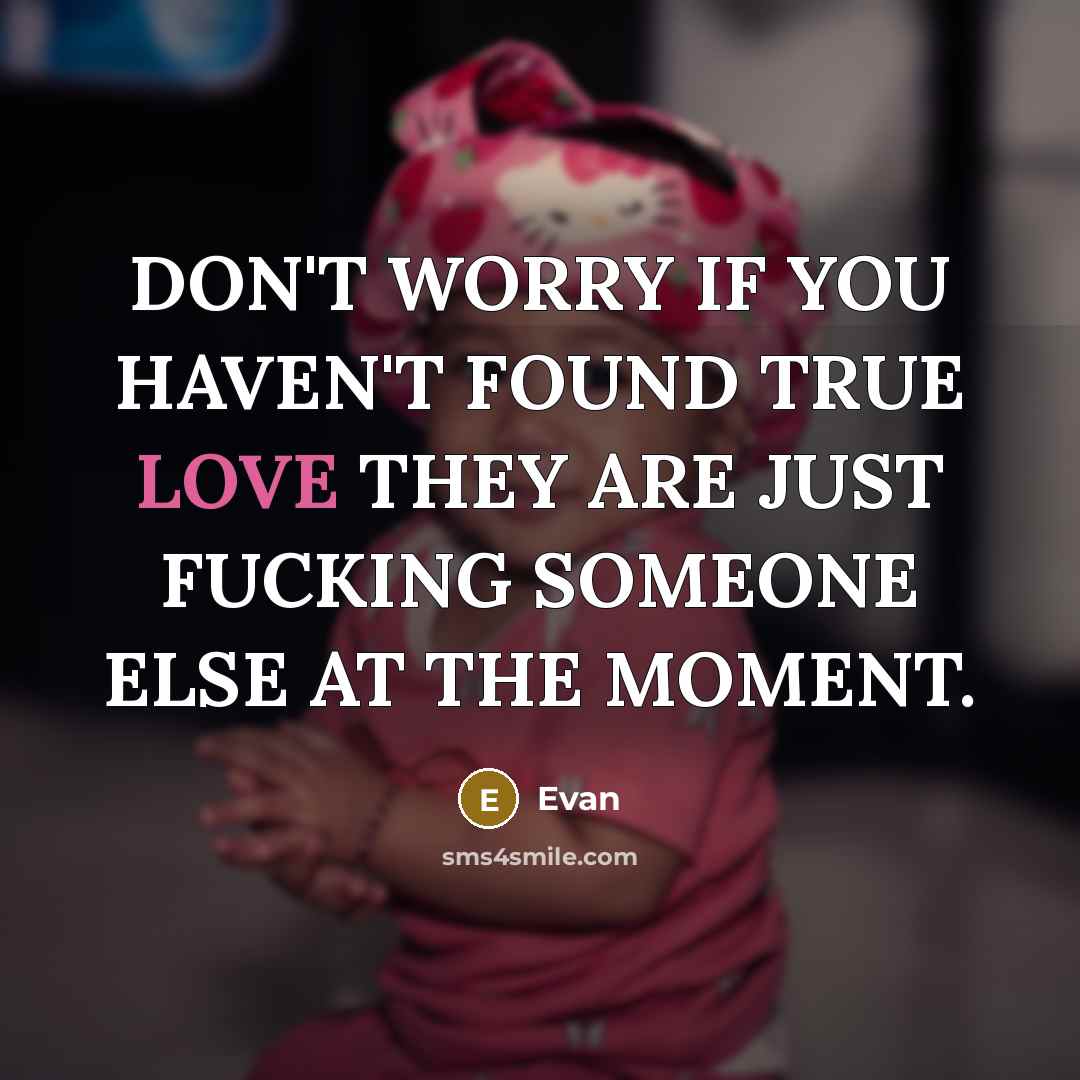 “DON'T WORRY IF YOU HAVEN'T FOUND TRUE LOVE THEY ARE JUST FUCKING SOMEONE ELSE AT THE MOMENT.” quote by Evan