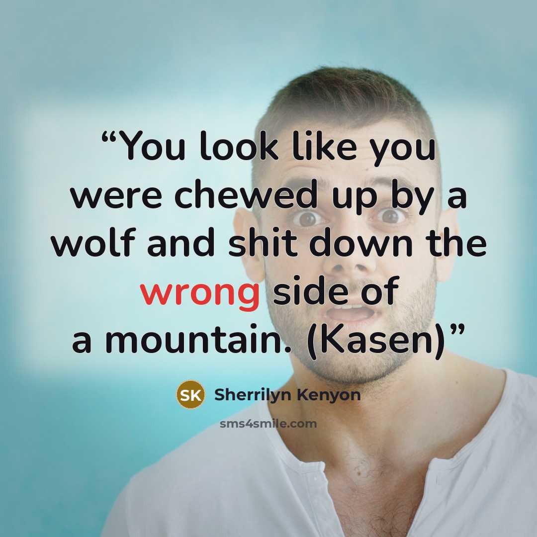 “You look like you were chewed up by a wolf and shit down the wrong side of a mountain. (Kasen)” quote by Sherrilyn Kenyon