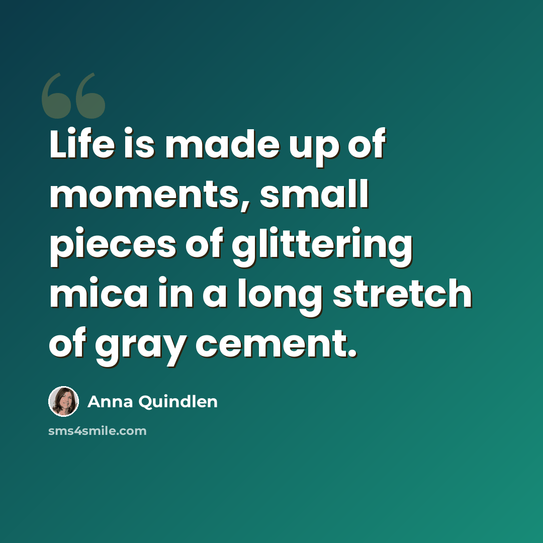 “Life is made up of moments, small pieces of glittering mica in a long stretch of gray cement.” quote by Anna Quindlen