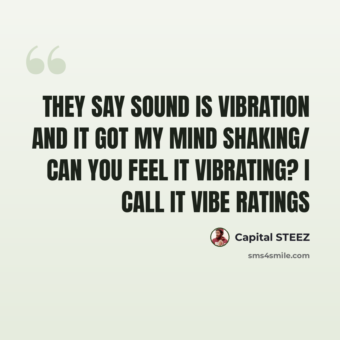 “They say sound is vibration and it got my mind shaking/ Can you feel it vibrating? I call it Vibe Ratings” quote by Capital STEEZ