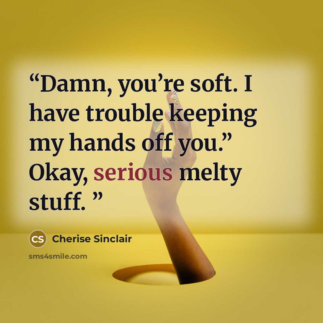 “Damn, you’re soft. I have trouble keeping my hands off you.” Okay, serious melty stuff.” quote by Cherise Sinclair