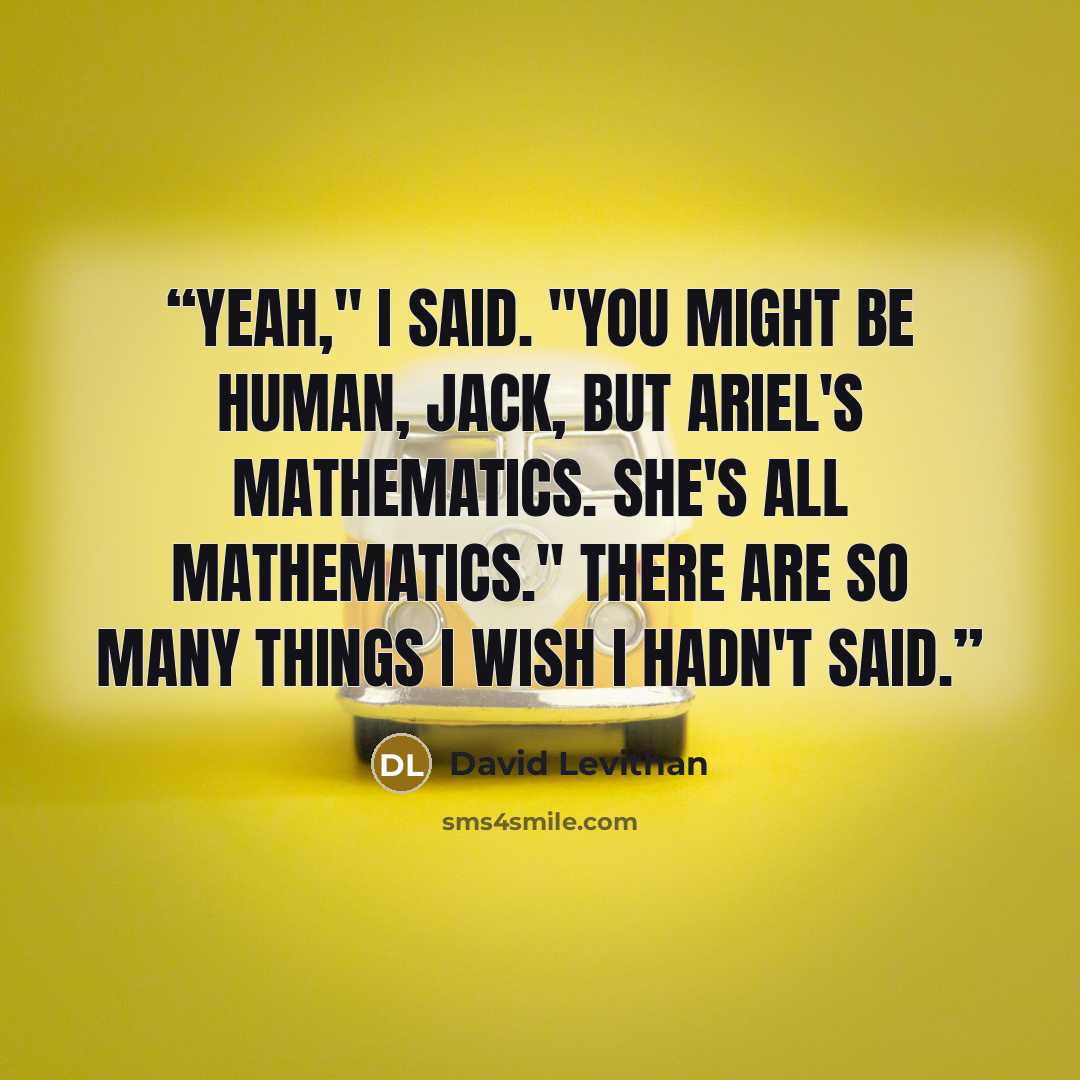 “Yeah," I said. "You might be human, Jack, but Ariel's mathematics. She's all mathematics." There are so many things I wish I hadn't said.” quote by David Levithan