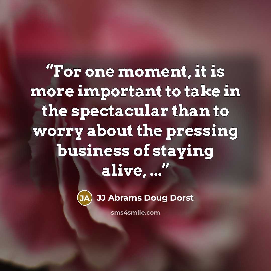 “For one moment, it is more important to take in the spectacular than to worry about the pressing business of staying alive, ...” quote by JJ Abrams Doug Dorst