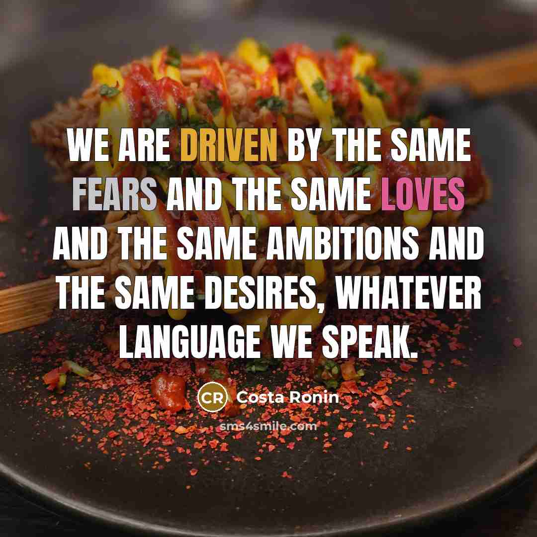 “We are driven by the same fears and the same loves and the same ambitions and the same desires, whatever language we speak.” quote by Costa Ronin