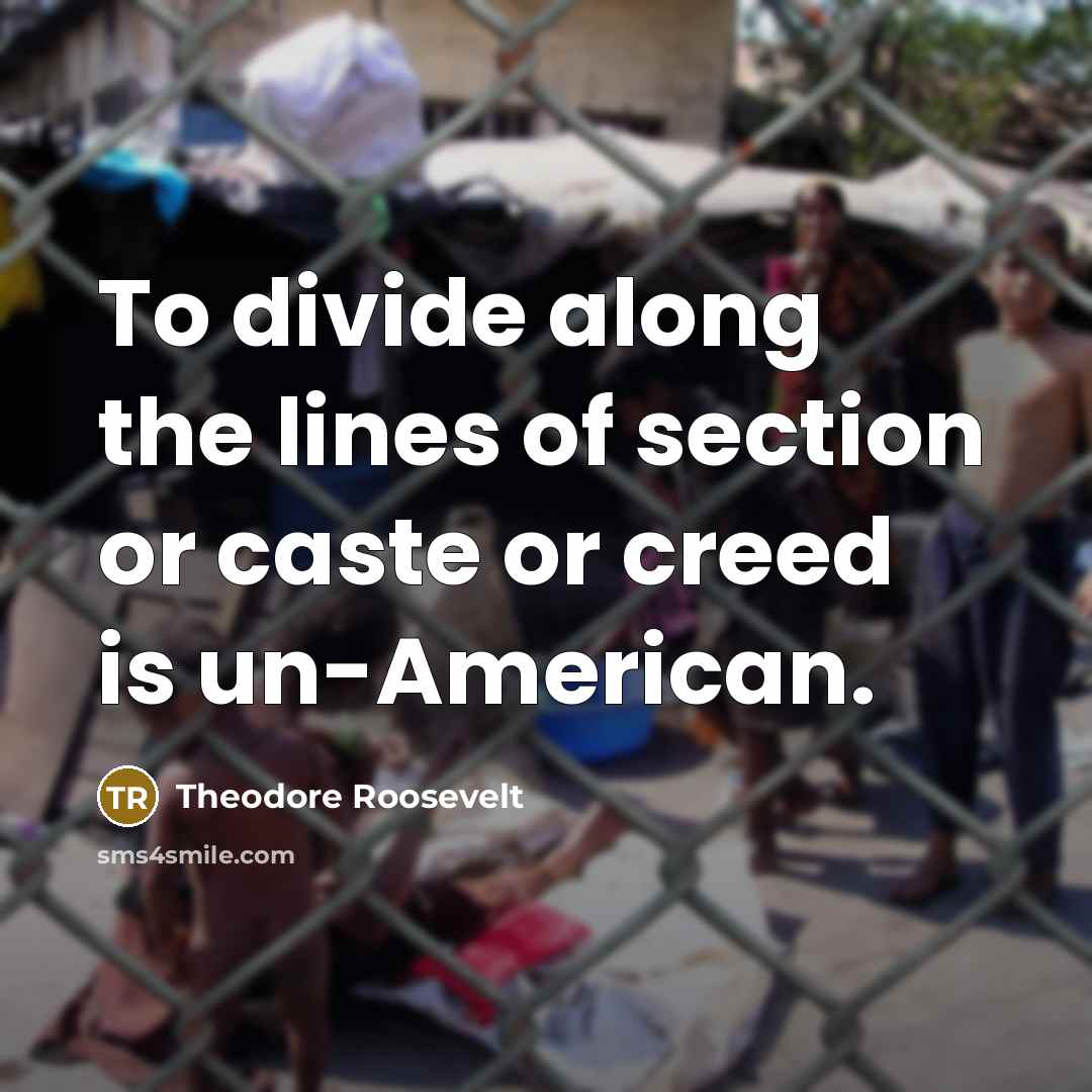 “To divide along the lines of section or caste or creed is un-American.” quote by Theodore Roosevelt