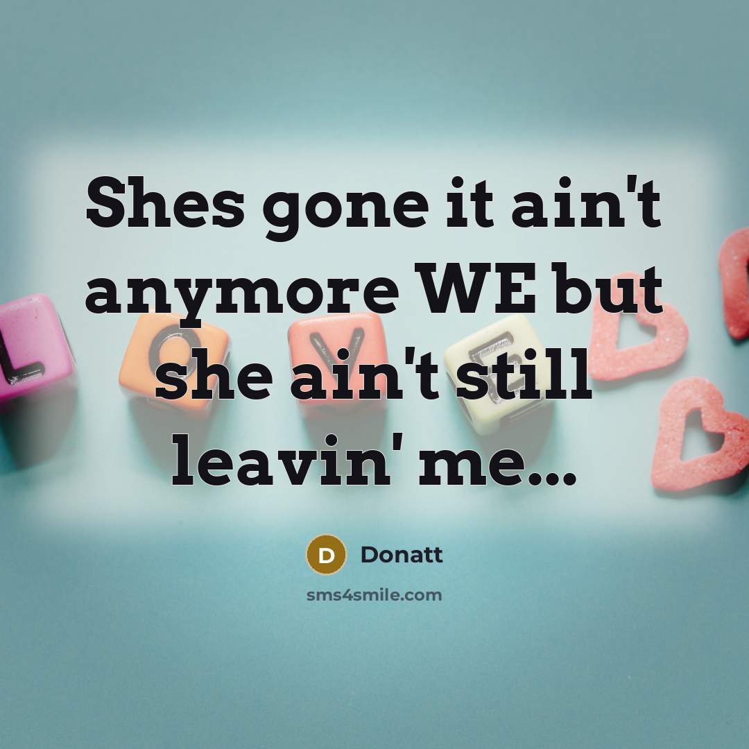 “Shes gone it ain't anymore WE but she ain't still leavin' me...” quote by Donatt