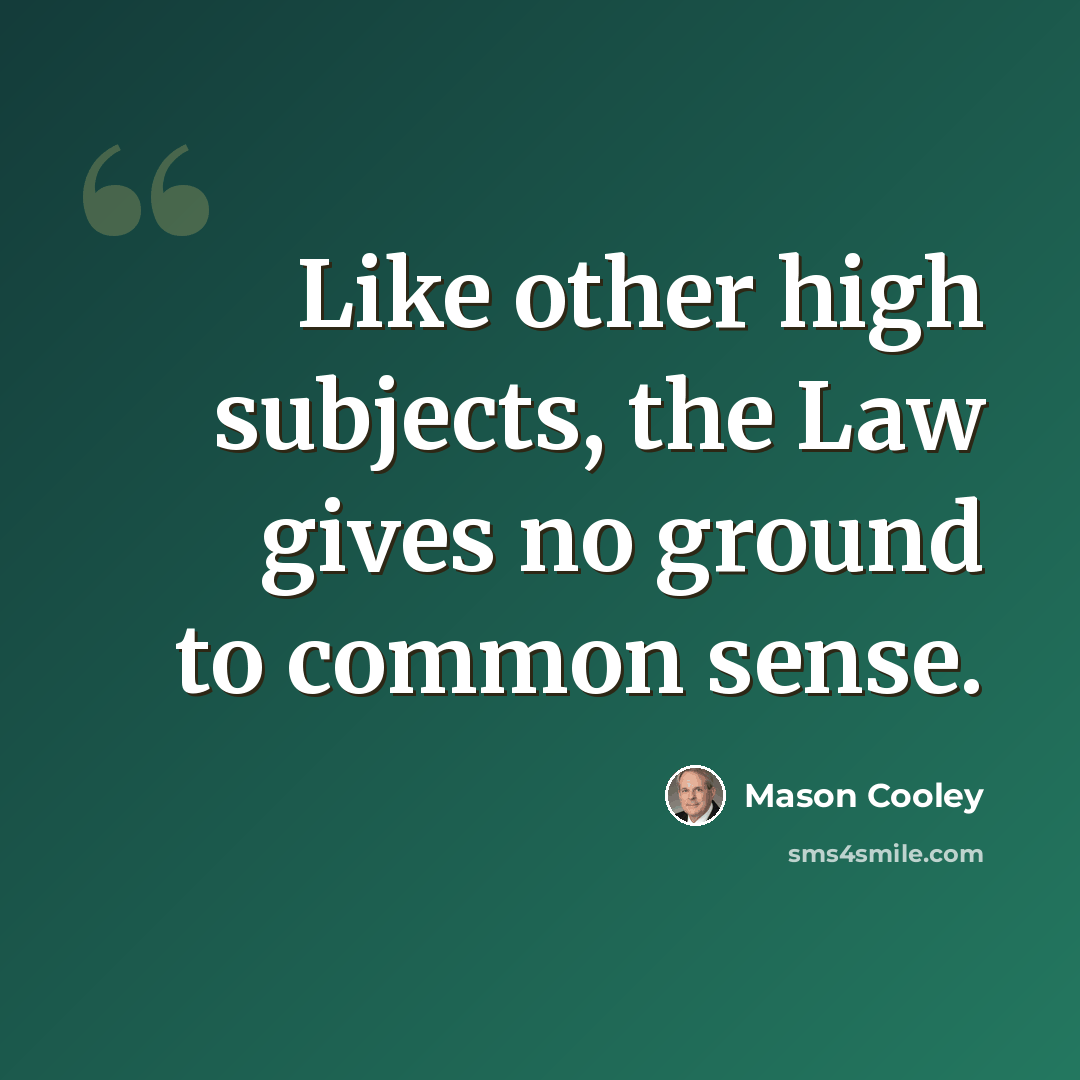 “Like other high subjects, the Law gives no ground to common sense.” quote by Mason Cooley