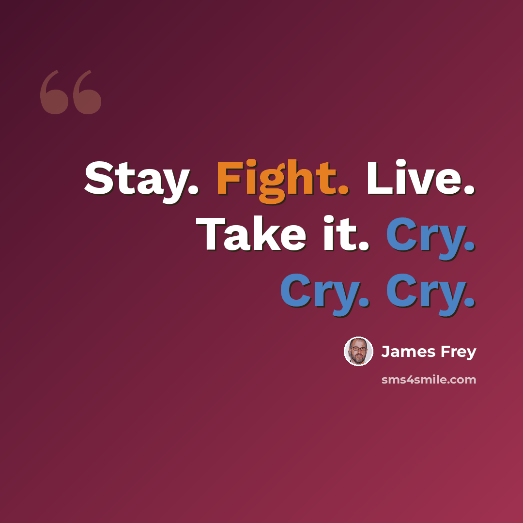 “Stay. Fight. Live. Take it. Cry. Cry. Cry.” quote by James Frey