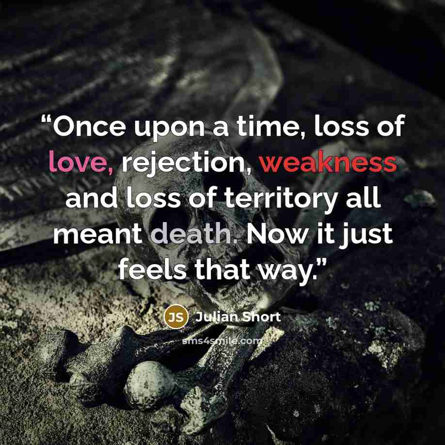 “Once upon a time, loss of love, rejection, weakness and loss of territory all meant death. Now it just feels that way.” quote by Julian Short