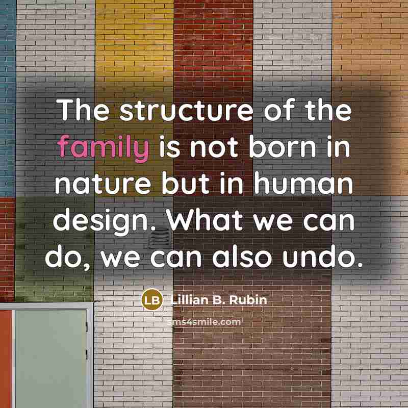 “The structure of the family is not born in nature but in human design. What we can do, we can also undo.” quote by Lillian B. Rubin