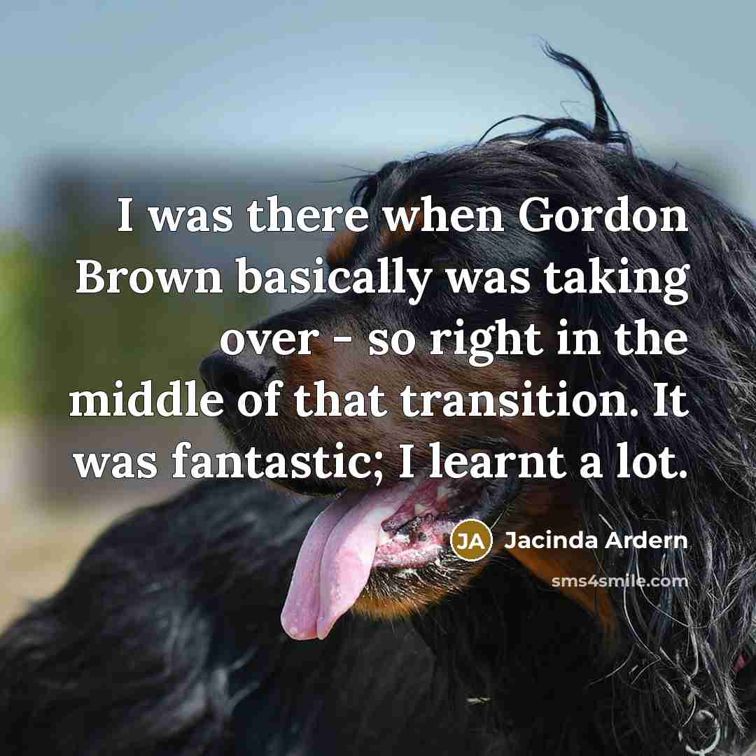 “I was there when Gordon Brown basically was taking over - so right in the middle of that transition. It was fantastic; I learnt a lot.” quote by Jacinda Ardern