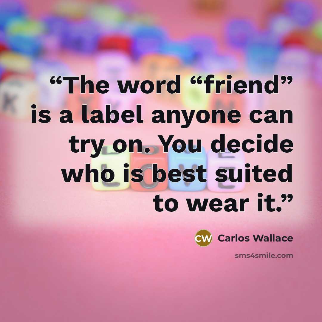 “The word “friend” is a label anyone can try on. You decide who is best suited to wear it.” quote by Carlos Wallace