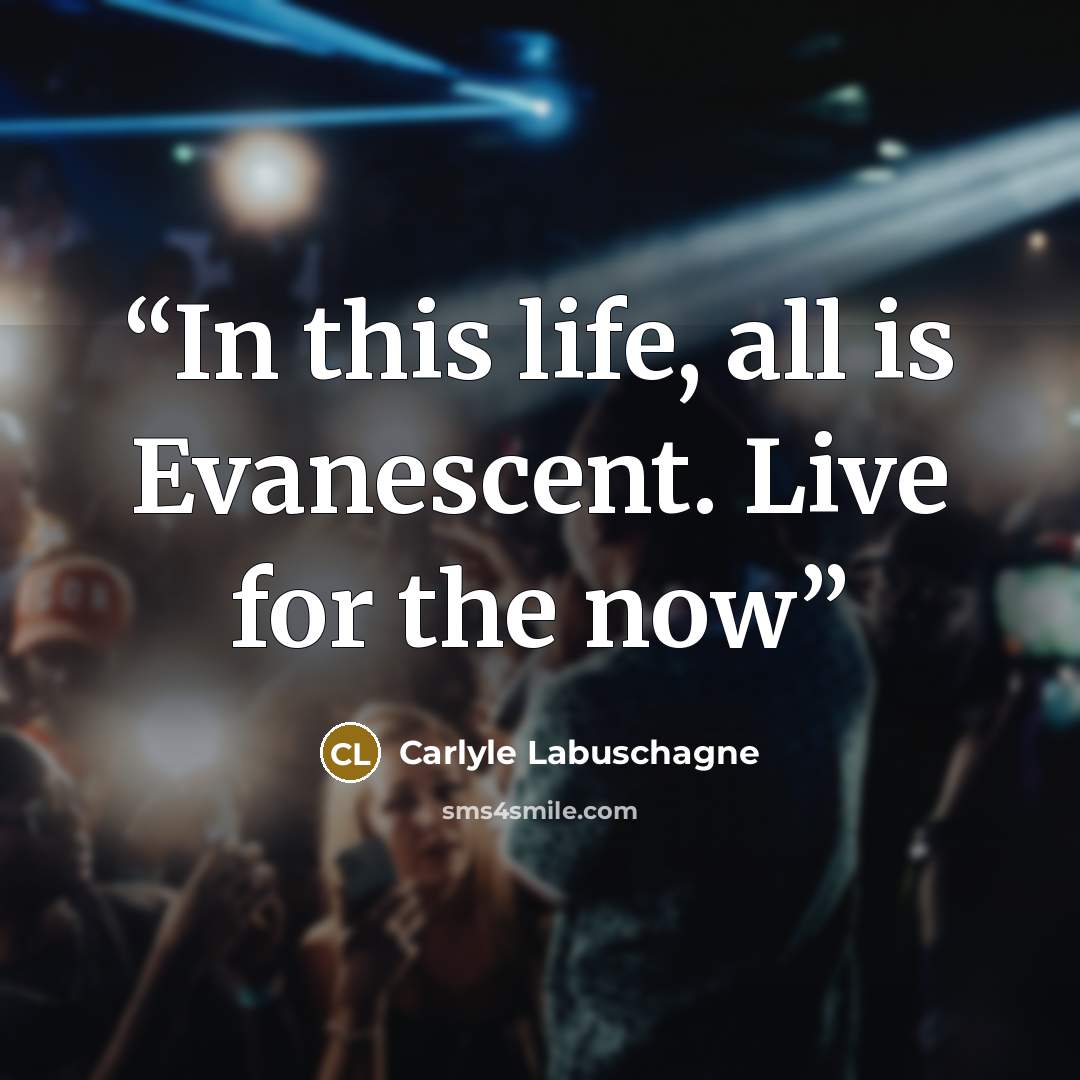 “In this life, all is Evanescent. Live for the now” quote by Carlyle Labuschagne