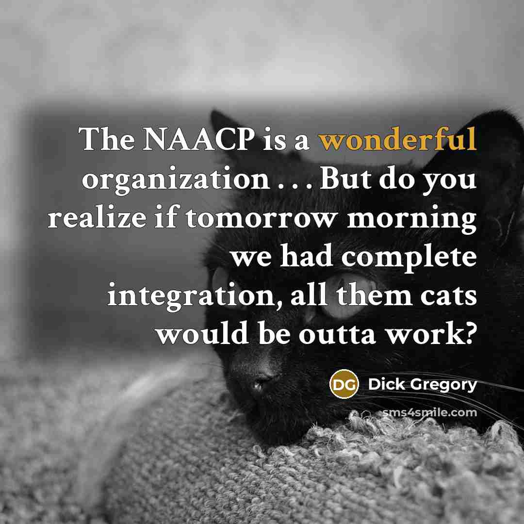 “The NAACP is a wonderful organization . . . But do you realize if tomorrow morning we had complete integration, all them cats would be outta work?” quote by Dick Gregory