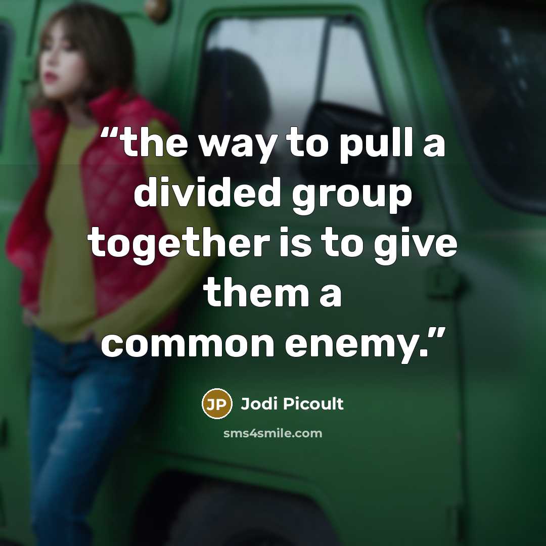 “the way to pull a divided group together is to give them a common enemy.” quote by Jodi Picoult