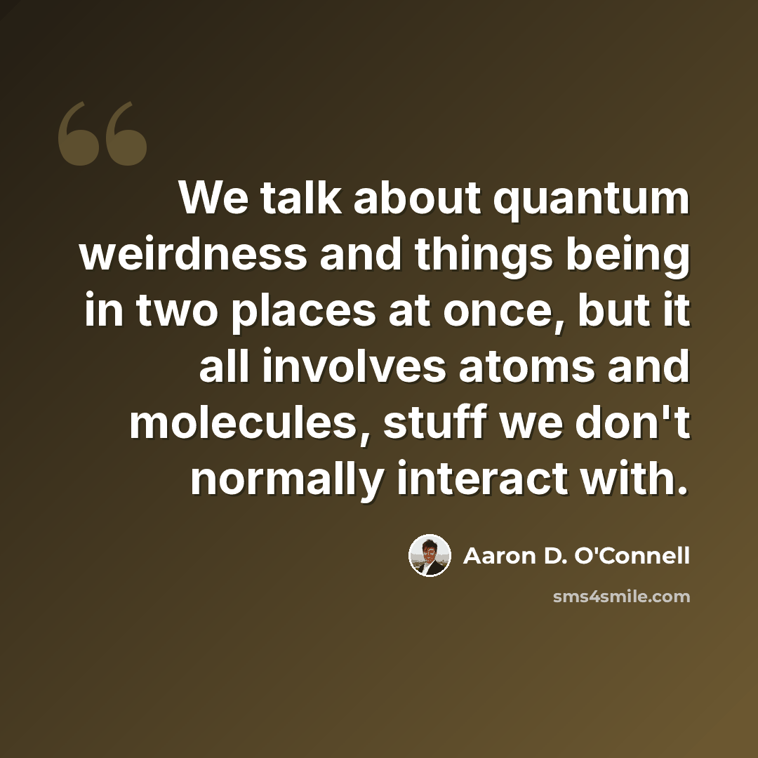 “We talk about quantum weirdness and things being in two places at once, but it all involves atoms and molecules, stuff we don't normally interact with.” quote by Aaron D. O'Connell