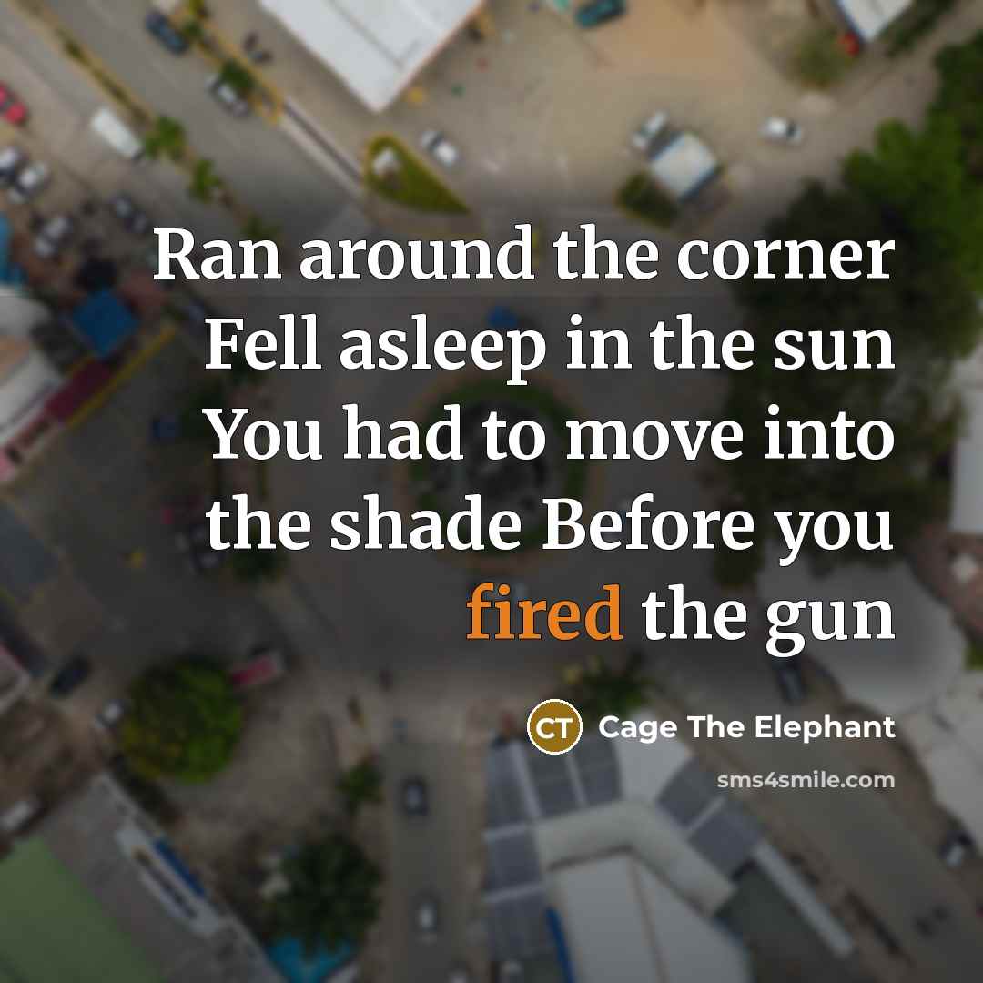 “Ran around the corner Fell asleep in the sun You had to move into the shade Before you fired the gun” quote by Cage The Elephant