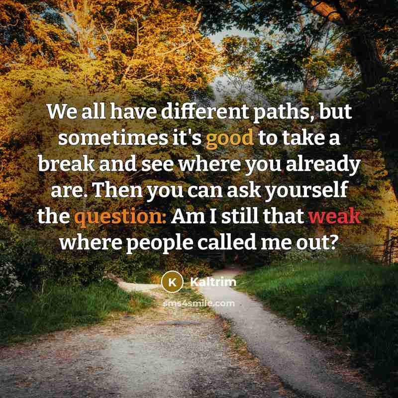 “We all have different paths, but sometimes it's good to take a break and see where you already are. Then you can ask yourself the question: Am I still that weak where people called me out?” quote by Kaltrim