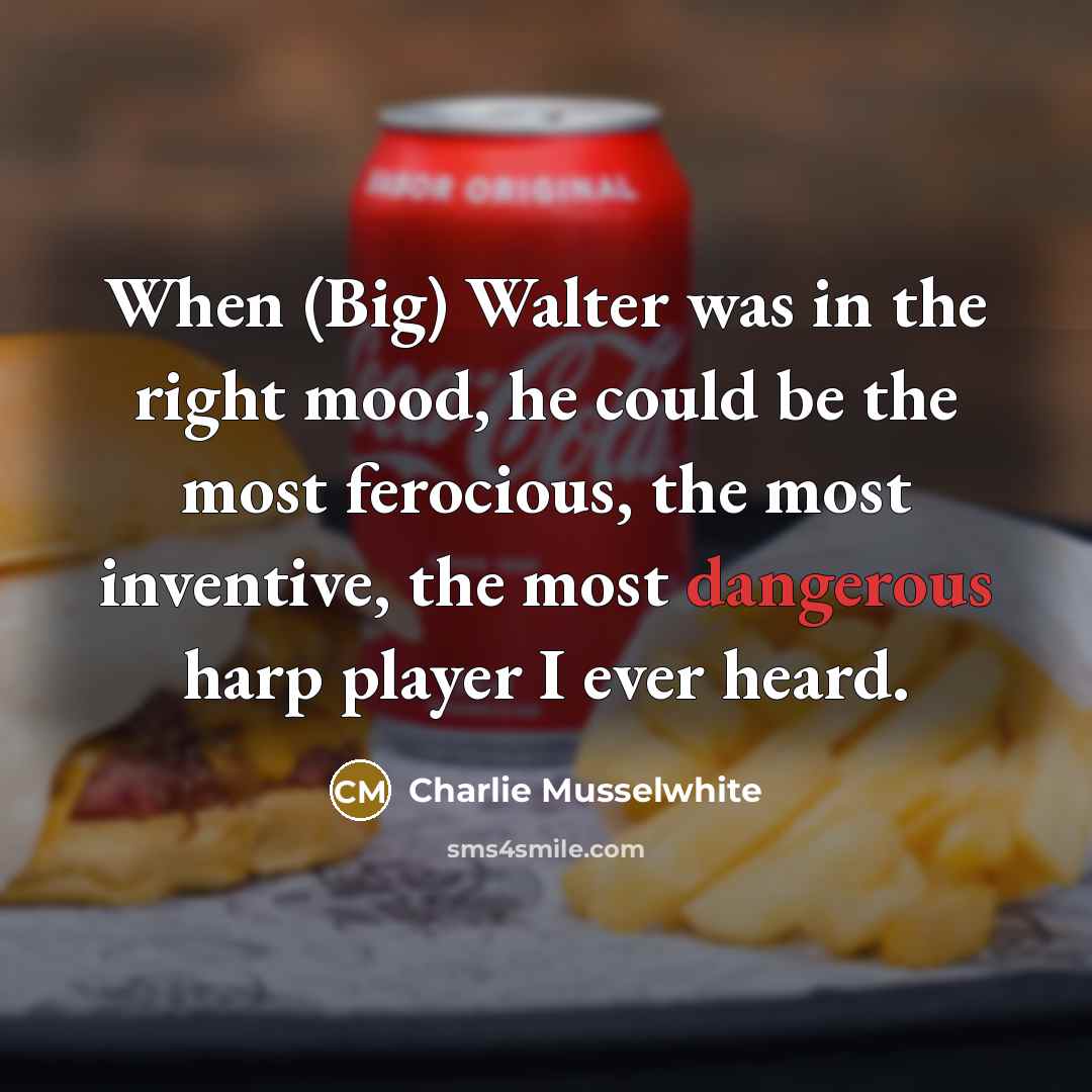 “When (Big) Walter was in the right mood, he could be the most ferocious, the most inventive, the most dangerous harp player I ever heard.” quote by Charlie Musselwhite