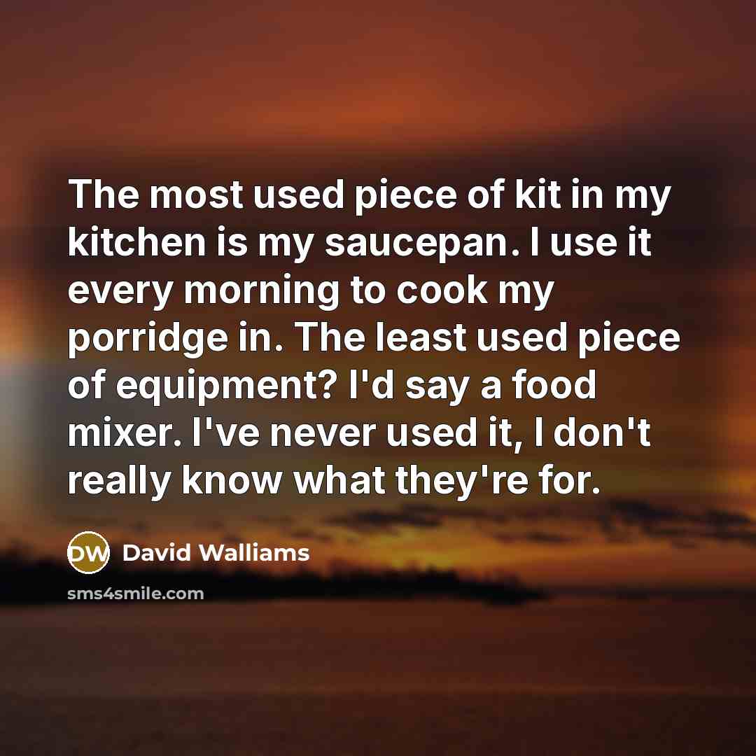 “The most used piece of kit in my kitchen is my saucepan. I use it every morning to cook my porridge in. The least used piece of equipment? I'd say a food mixer. I've never used it, I don't really know what they're for.” quote by David Walliams