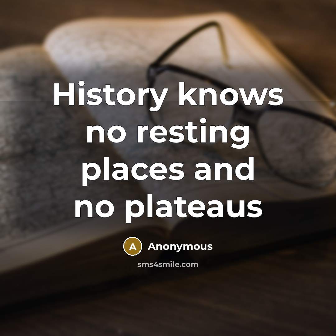 “History knows no resting places and no plateaus” quote by Anonymous
