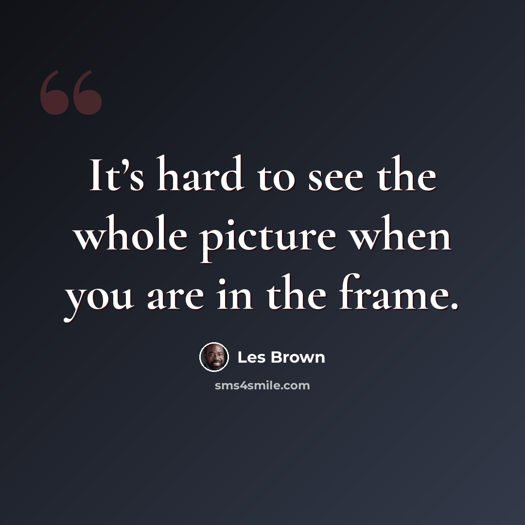“It’s hard to see the whole picture when you are in the frame.” quote by Les Brown