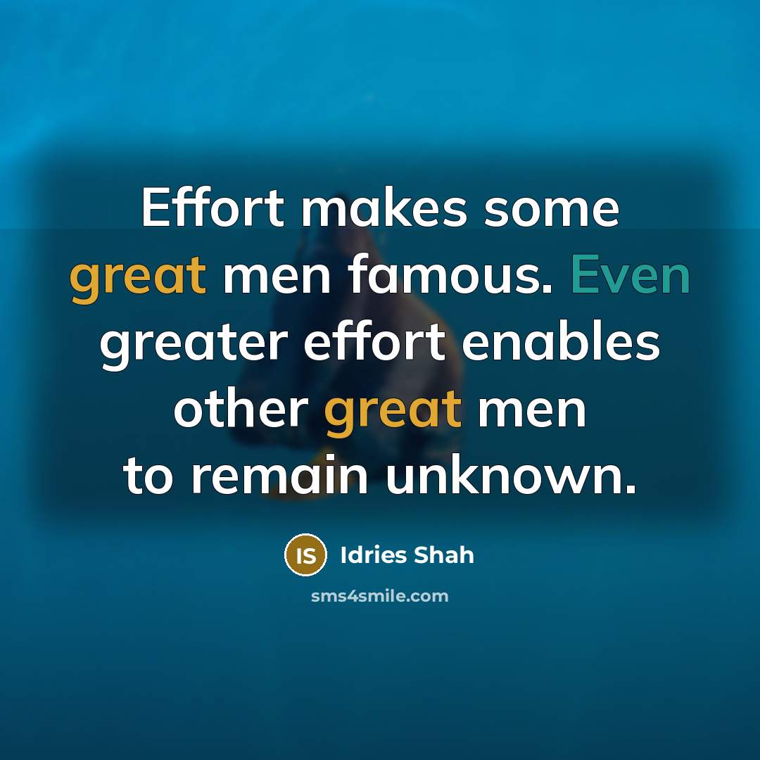 “Effort makes some great men famous. Even greater effort enables other great men to remain unknown.” quote by Idries Shah
