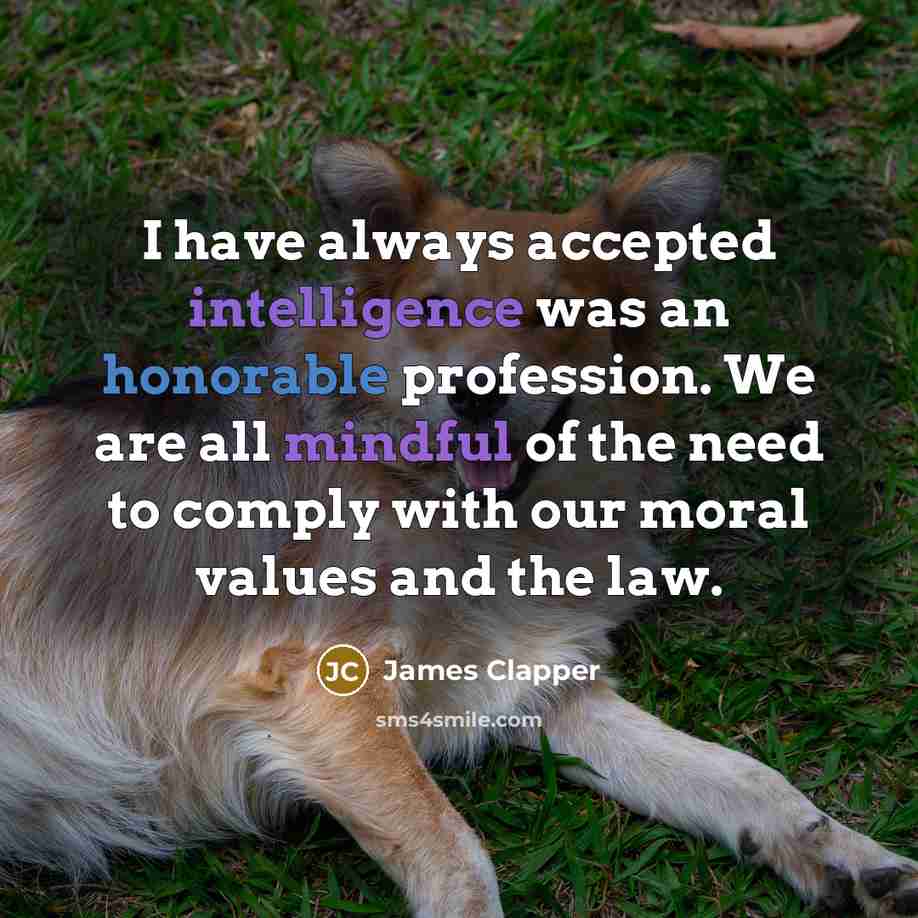 “I have always accepted intelligence was an honorable profession. We are all mindful of the need to comply with our moral values and the law.” quote by James Clapper