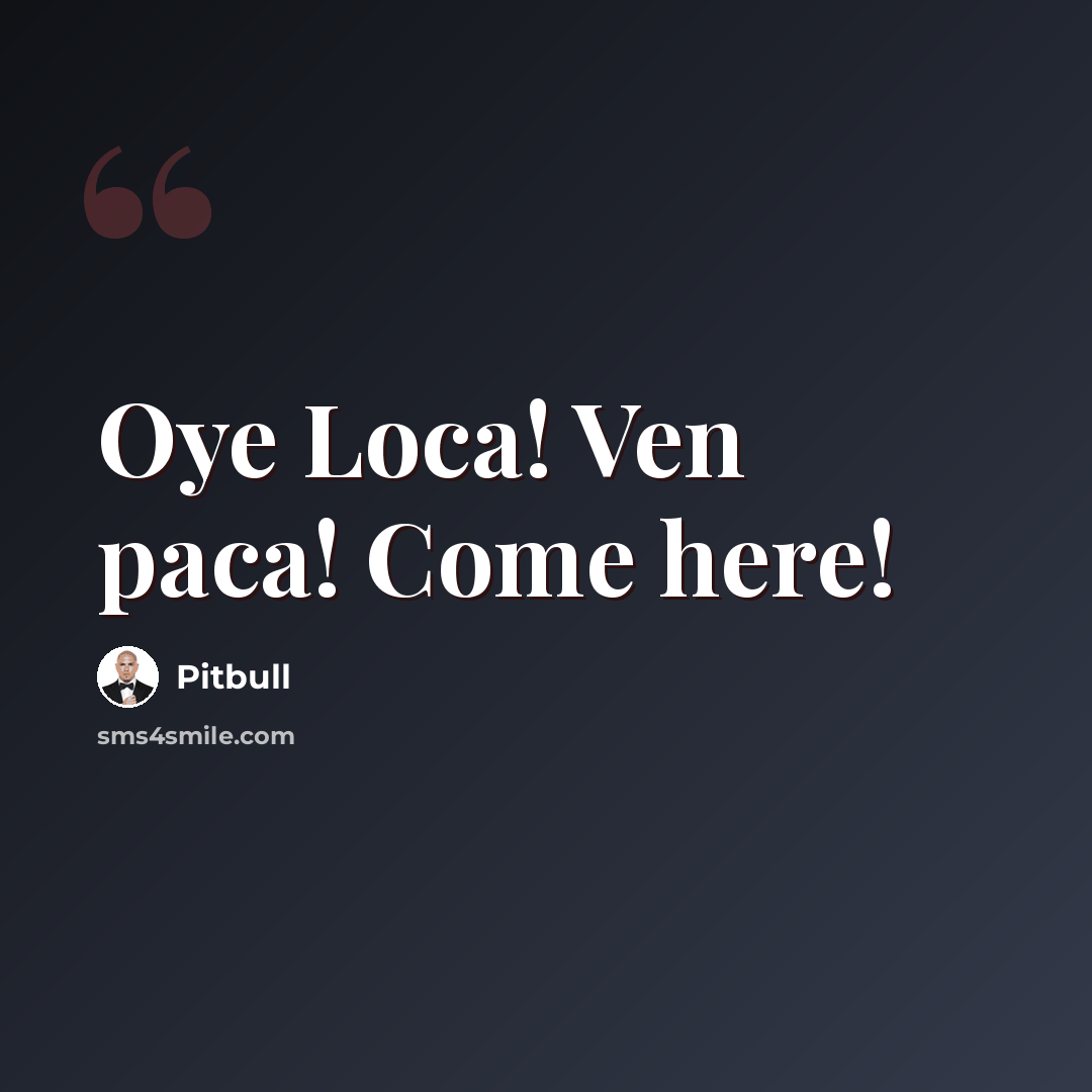 “Oye Loca! Ven paca! Come here!” quote by Pitbull