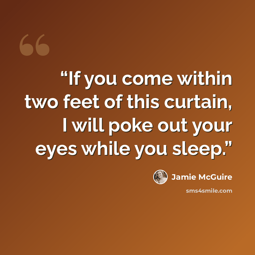 “If you come within two feet of this curtain, I will poke out your eyes while you sleep.” quote by Jamie McGuire